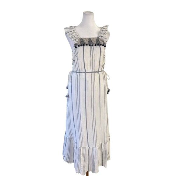 Saylor Striped Pom Pom Gretchen Midi Dress Size Small - Picture 2 of 14